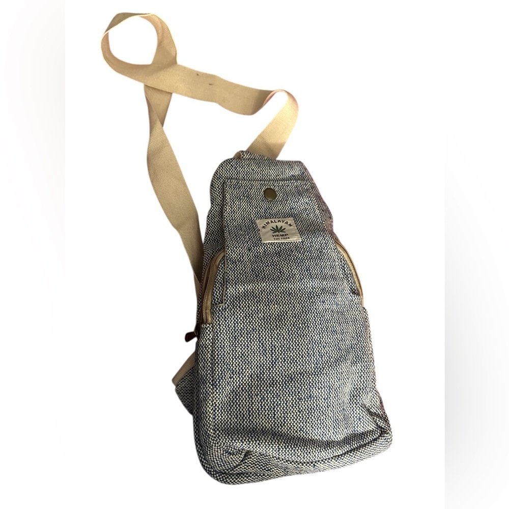 Sacred Threads Blue and Cream Himalayan Hemp Bag.   BL/RD5